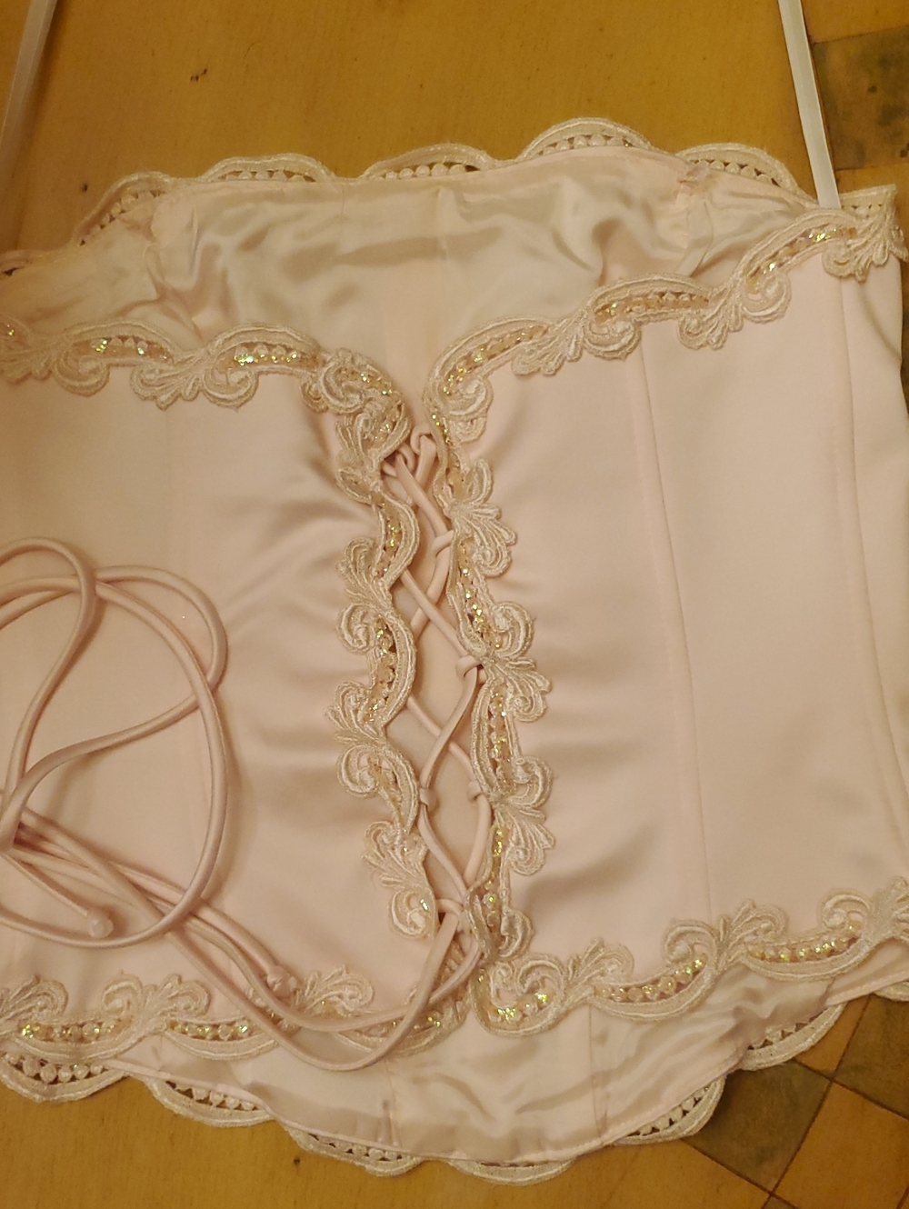 Silky 2 Peice Light Pink Skirt and Corset Set - Picture 3 of 6